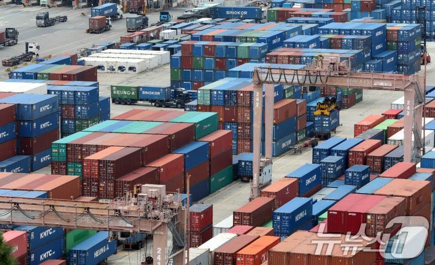 부산항 신선대부두 야적장. <자료사진> 2025.8.11/뉴스1 ⓒ News1 윤일지 기자