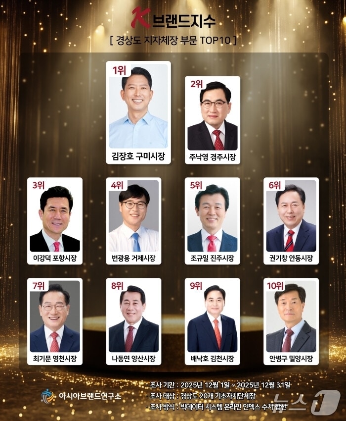 'K-브랜드지수' 2025년 경상도 지자체장 부문 순위 도표(아시아브랜드연구소 제공. 재판매 및 DB금지)/뉴스1