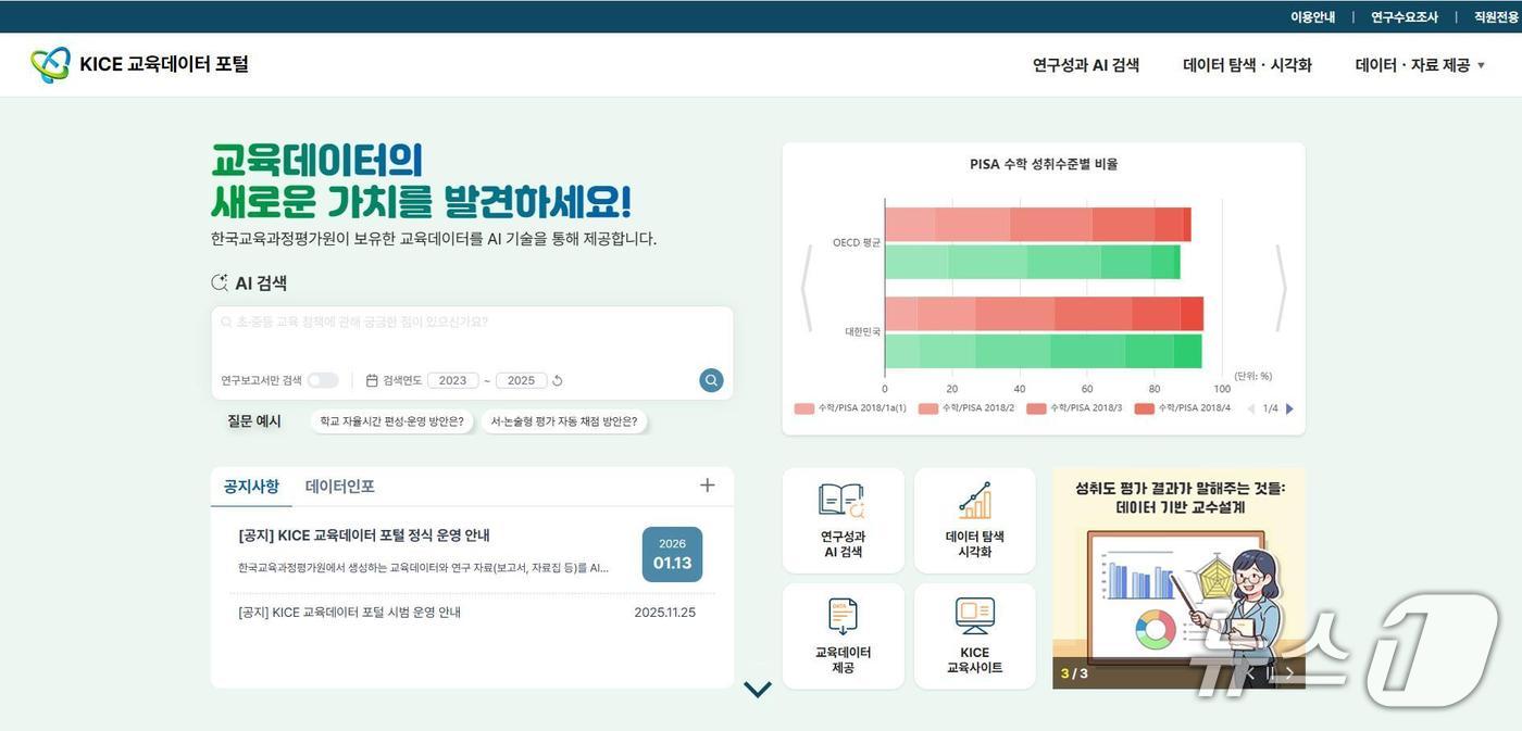KICE 교육데이터 포털 화면 갈무리.