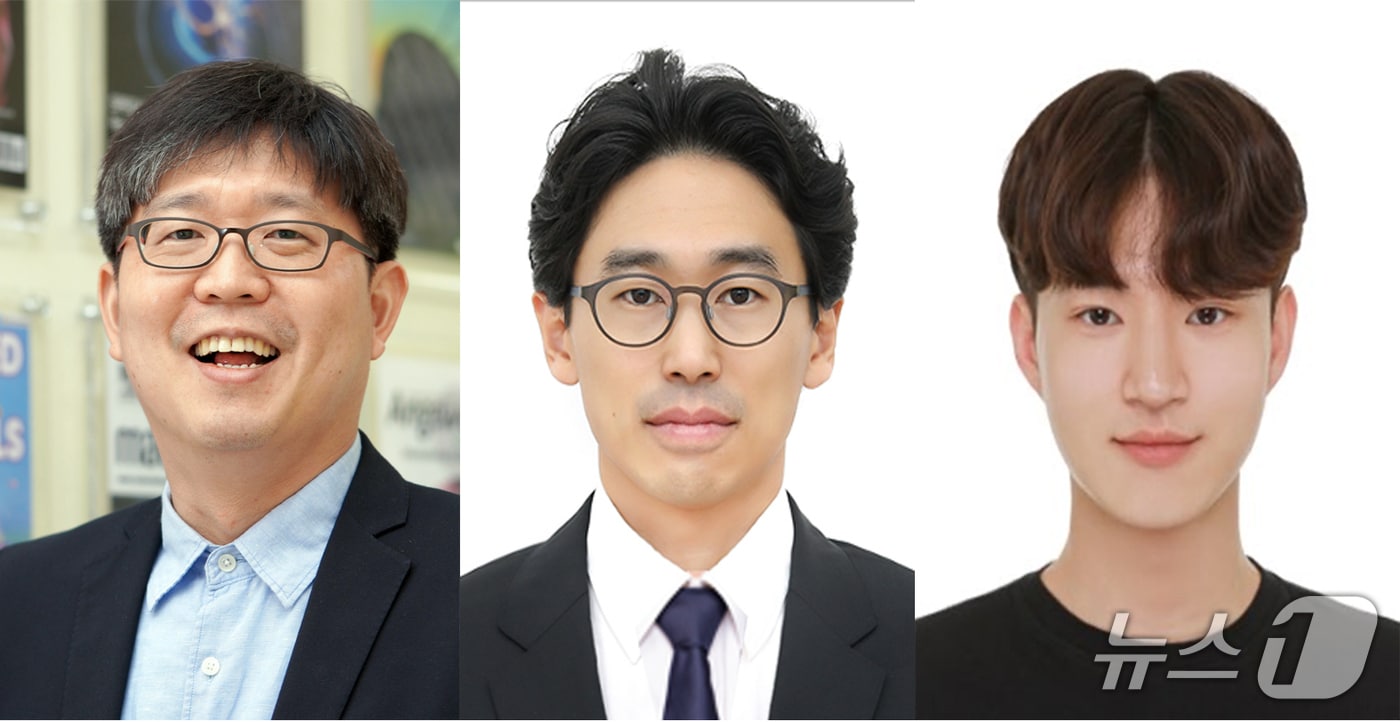 15일 포스텍(포항공대) 기계공학과 화학광학과 전자전기공학과 융합대학원 노준석 교수(왼쪽)과 한국표준과학연구원 최원재 박사(가운데), 포스텍 기계공학과 통합과정 이건 씨가 세계최초로 '주파수 다중화 탄성 메타표면 기술'을 개발하는데 성공했다고 밝혔다. (포스텍제공, 재판매 및 DB금지) 2026.1.15/뉴스1