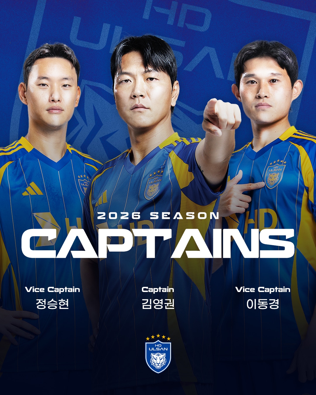 K리그1 울산HD가 김영권을 주장으로, 정승현과 이동경을 부주장으로 각각 선임했다.(울산 제공)  