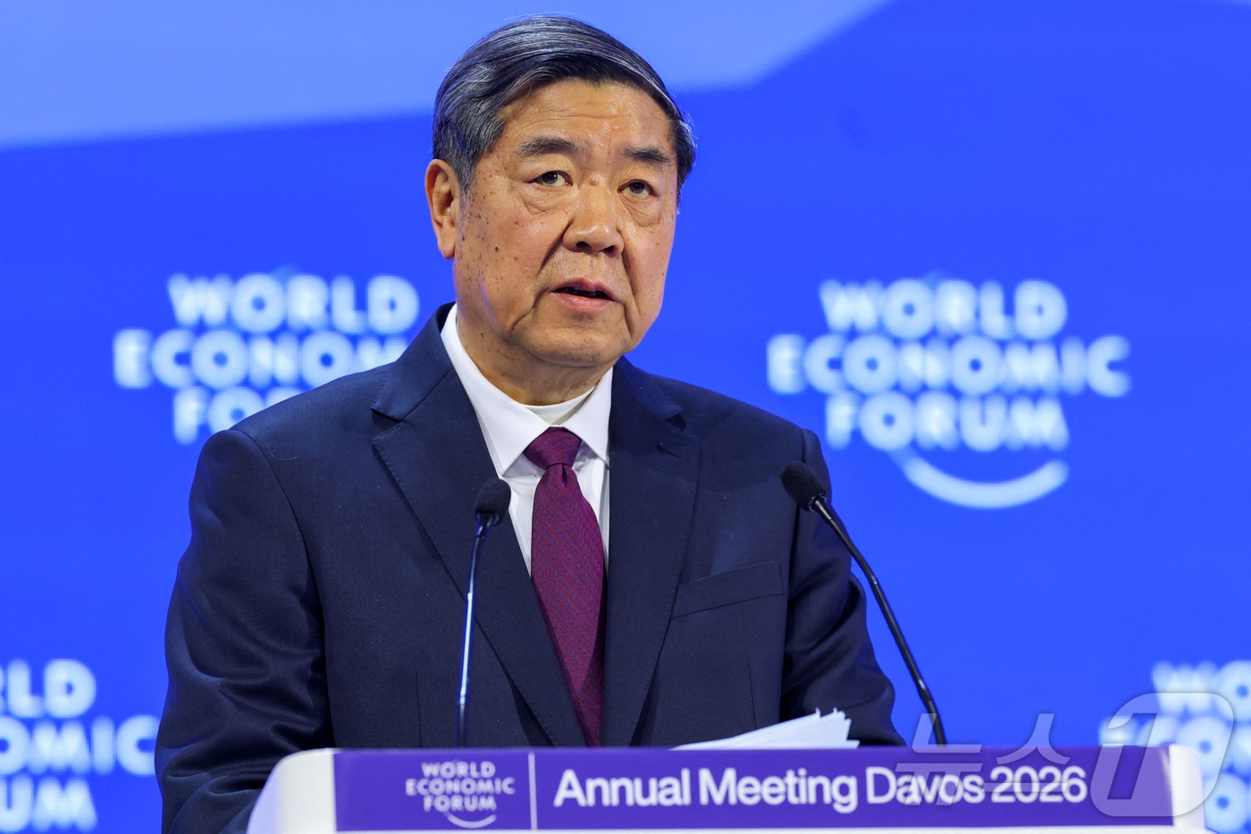 20일(현지시간) 스위스 다보스에서 열린 제56회 세계경제포럼(WEF) 연차총회에서 허리펑 중국 부총리가 연설하고 있다. 2026. 01. 20. ⓒ 로이터=뉴스1