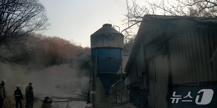 강원 춘천 동산면의 한 양계장 화재 현장.(강원도소방본부 제공, 재판매 및 DB금지)