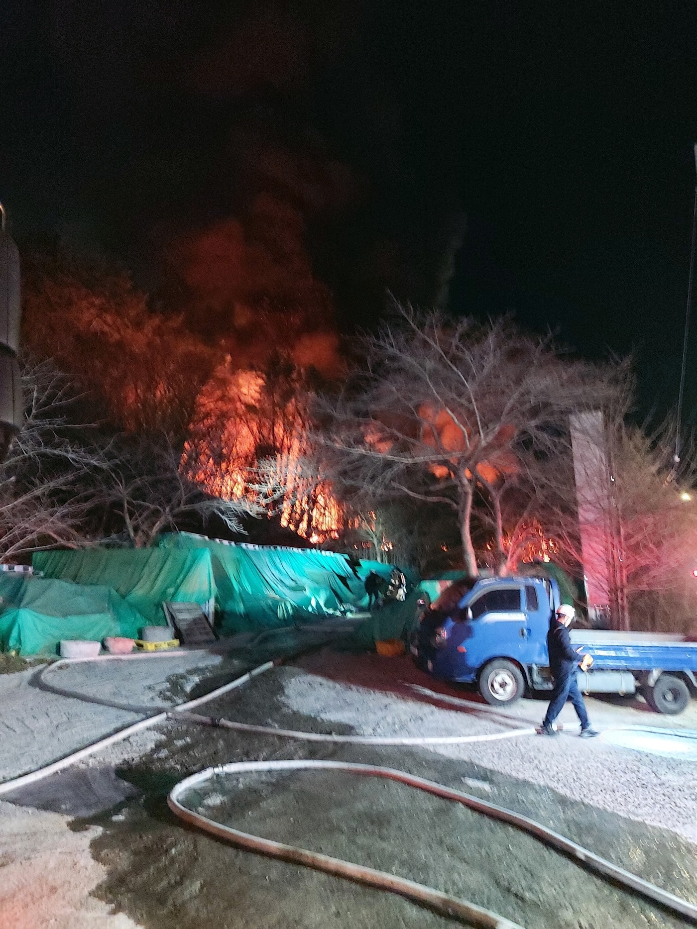 21일 오후 7시 45분쯤 부산 기장군 기장읍 청강리의 한 공장에서 불이나 인근 야산으로 번졌다. 사진은 화재 현장 모습.(산림청 제공. 재판매 및 DB금지)