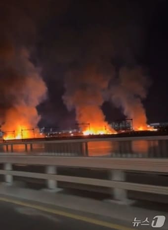 24일 오후 7시 26분께 울산 북구 명촌동 명촌교 일대 갈대밭에서 불이 났다.(독자 제공. 재판매 및 DB금지)/뉴스1