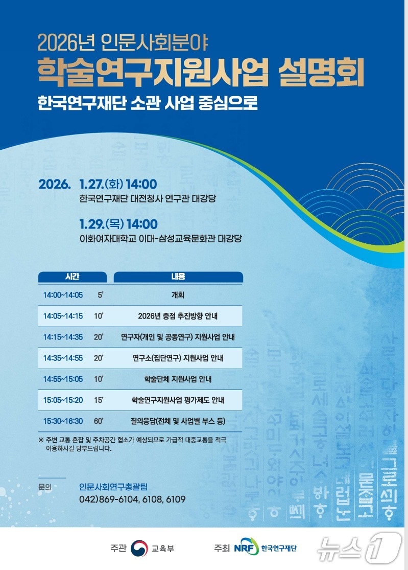 2026년 인문사회분야 학술지원사업 설명회 포스터(한국연구재단 제공) /뉴스1