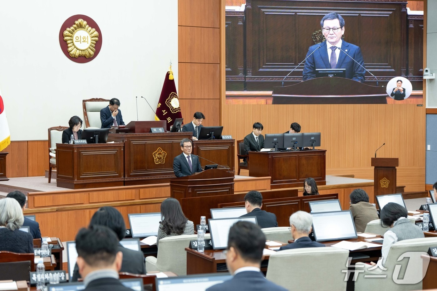 26일 강원 강릉시의회 임시회 1차 본회의에서 시정연설하는 김홍규 시장.(강릉시 제공, 재판매 및 DB 금지) 2026.1.26/뉴스1