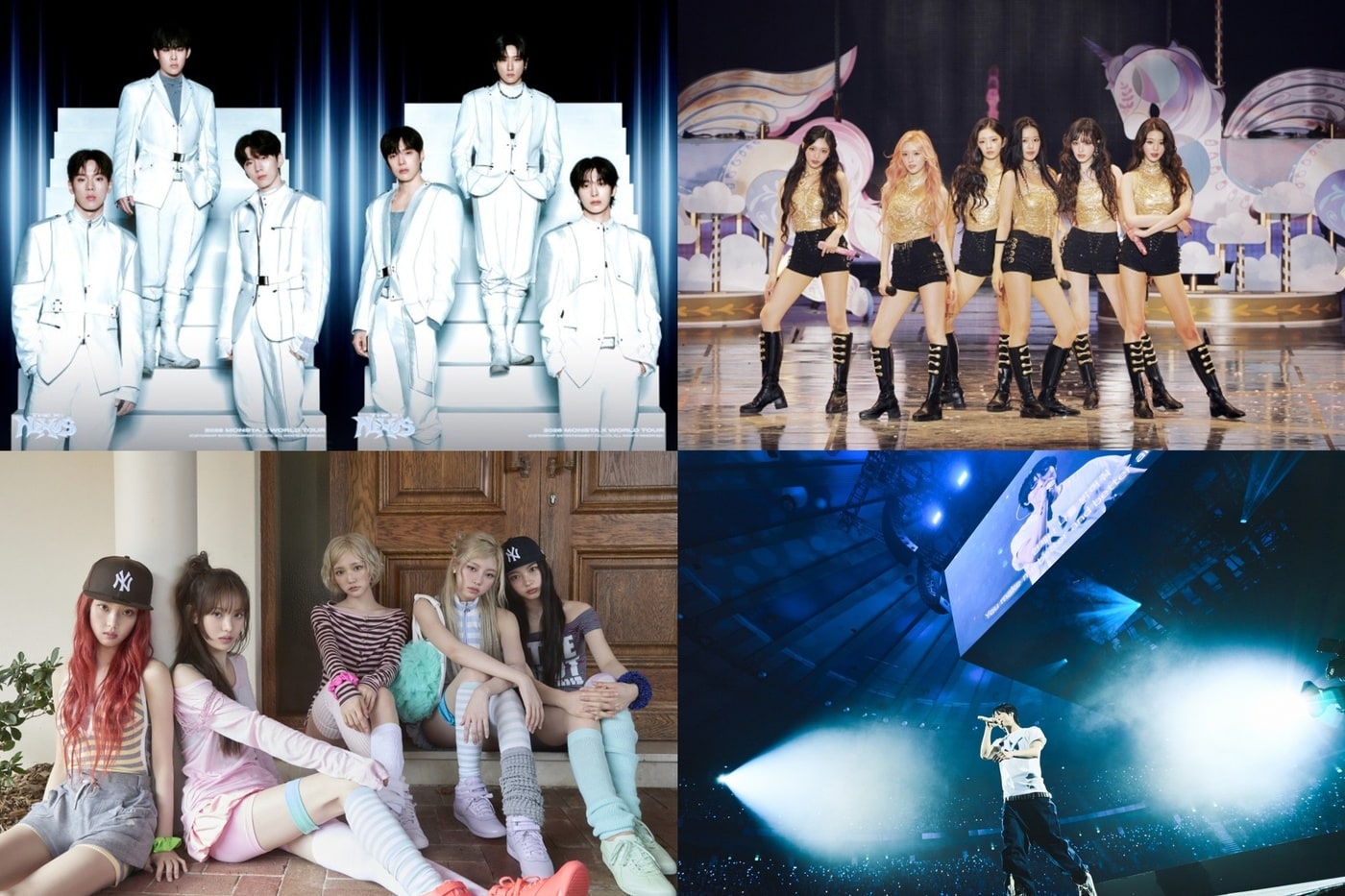 (왼쪽 위부터 시계방향) 몬스타엑스, 아이브, 우즈, 키키