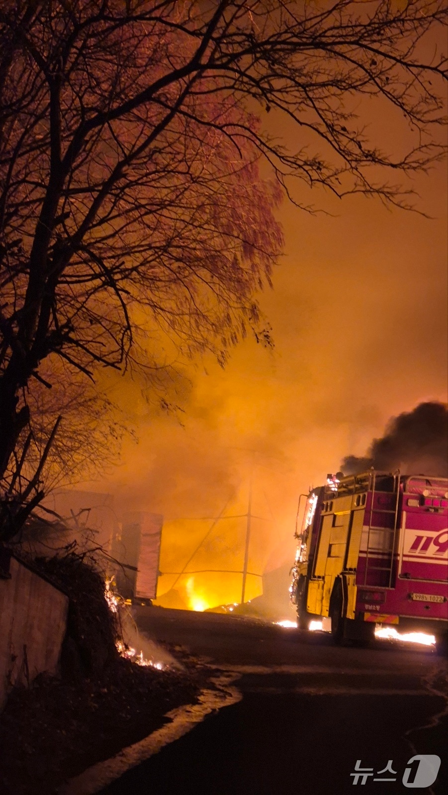29일 경남 김해시 생림면 화재사건 현장. 비철금속제조업 공장에서 발생한 불이 인근 산으로 옮겨붙었다. (산림청 제공. 재판매 및 DB금지)