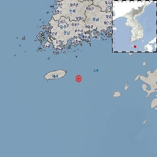 31일 오후 4시 36분쯤 제주 서귀포시 동쪽 76㎞ 해역에서 규모 2.0의 지진이 발생했다./기상청 제공
