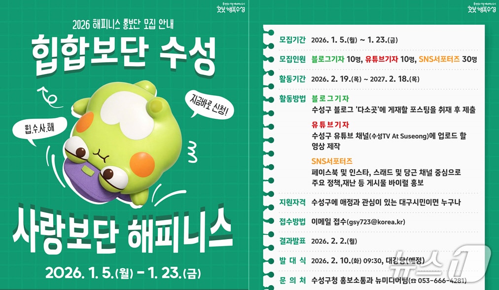 '2026년 해피니스 홍보단' 모집 포스터(대구 수성구 제공. 재판매 및 DB금지)