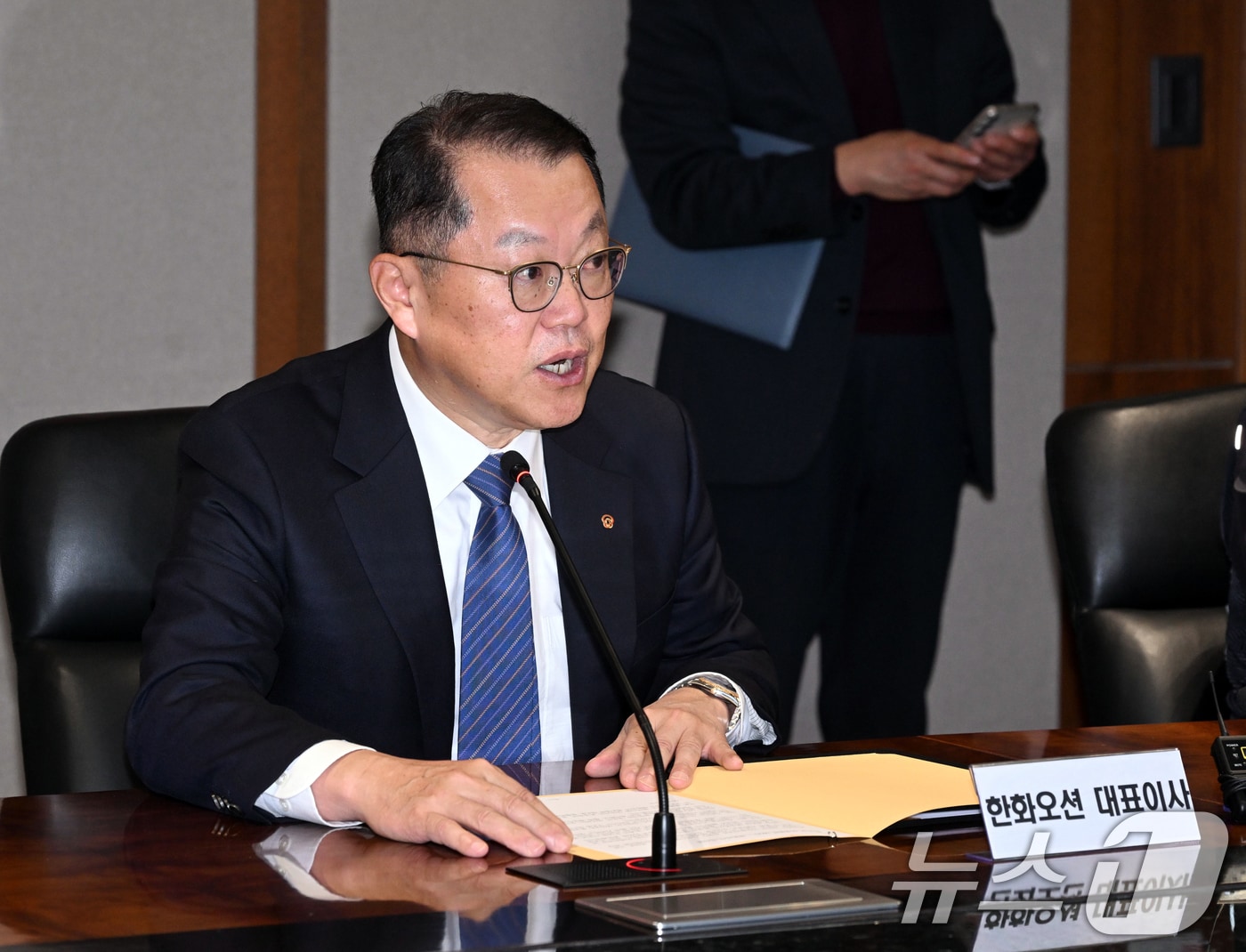 김희철 한화오션 대표이사가 5일 서울 중구 한화오션 서울사무소에서 열린 한화오션 원·하청 상생협력 선포식에서 발언을 하고 있다. (공동취재) 2026.1.5 ⓒ 뉴스1 김명섭 기자