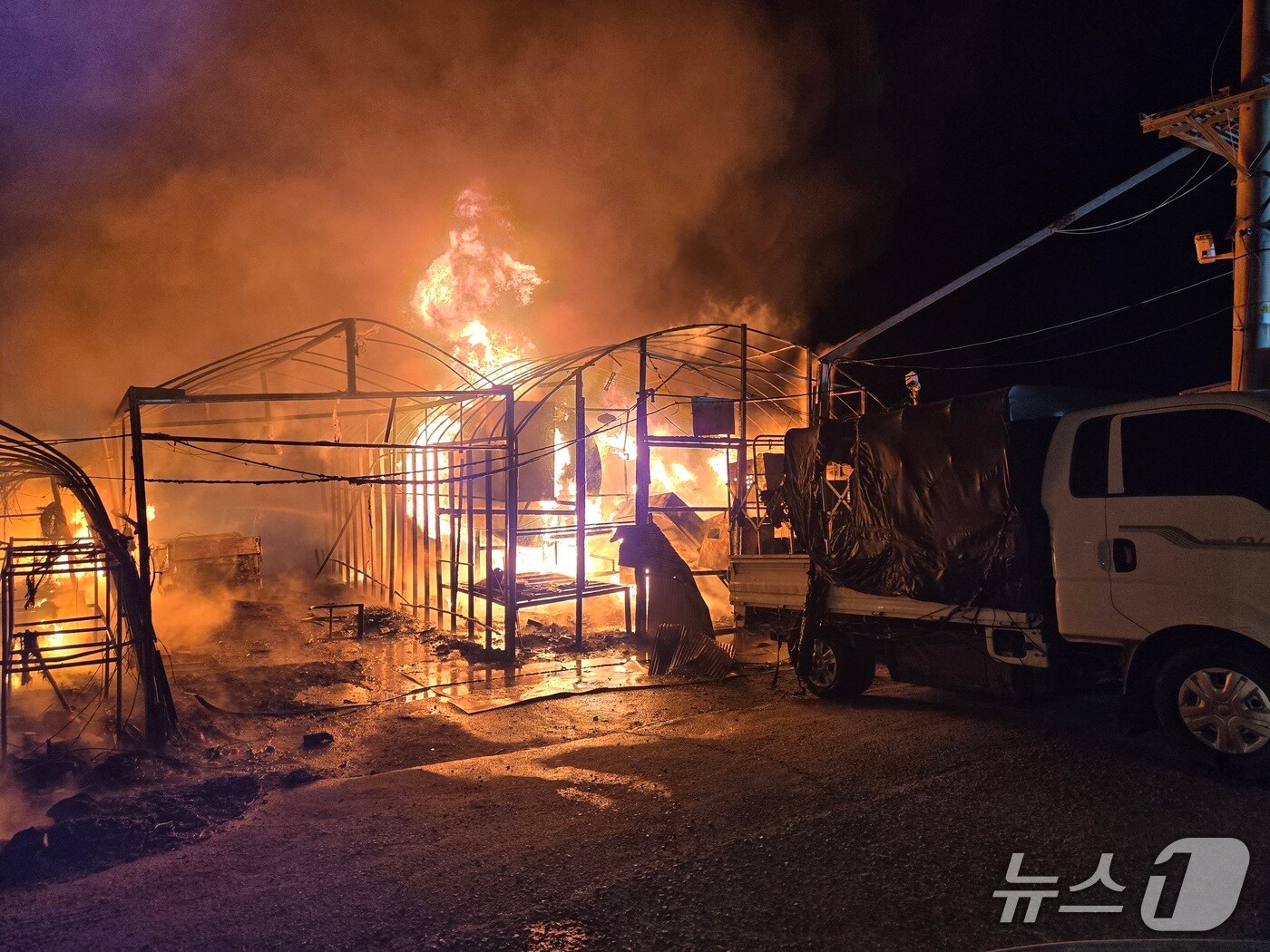 6일 부산 강서구 화훼용 비닐하우스에서 불이 난 모습 (소방 제공. 재판매 및 DB금지)