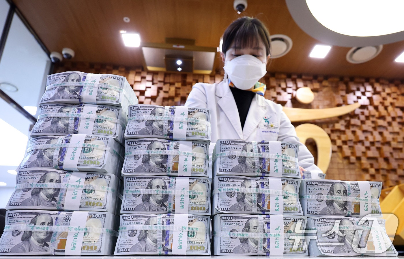 6일 서울 중구 하나은행 위변조대응센터에서 직원이 달러화를 정리하고 있다. 2026.1.6/뉴스1 ⓒ News1 박지혜 기자