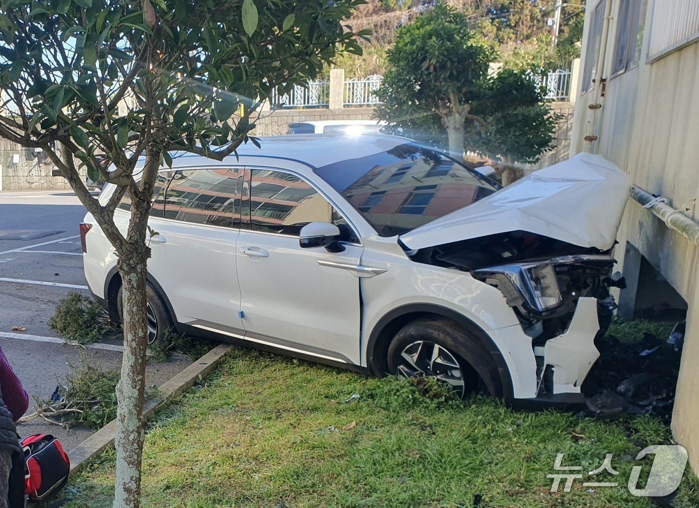 지난 6일 오후 제주시 영평동 아파트 주차장에서 발생한 차량 돌진 사고 현장.(제주도소방안전본부 제공. 재판매 및 DB 금지)