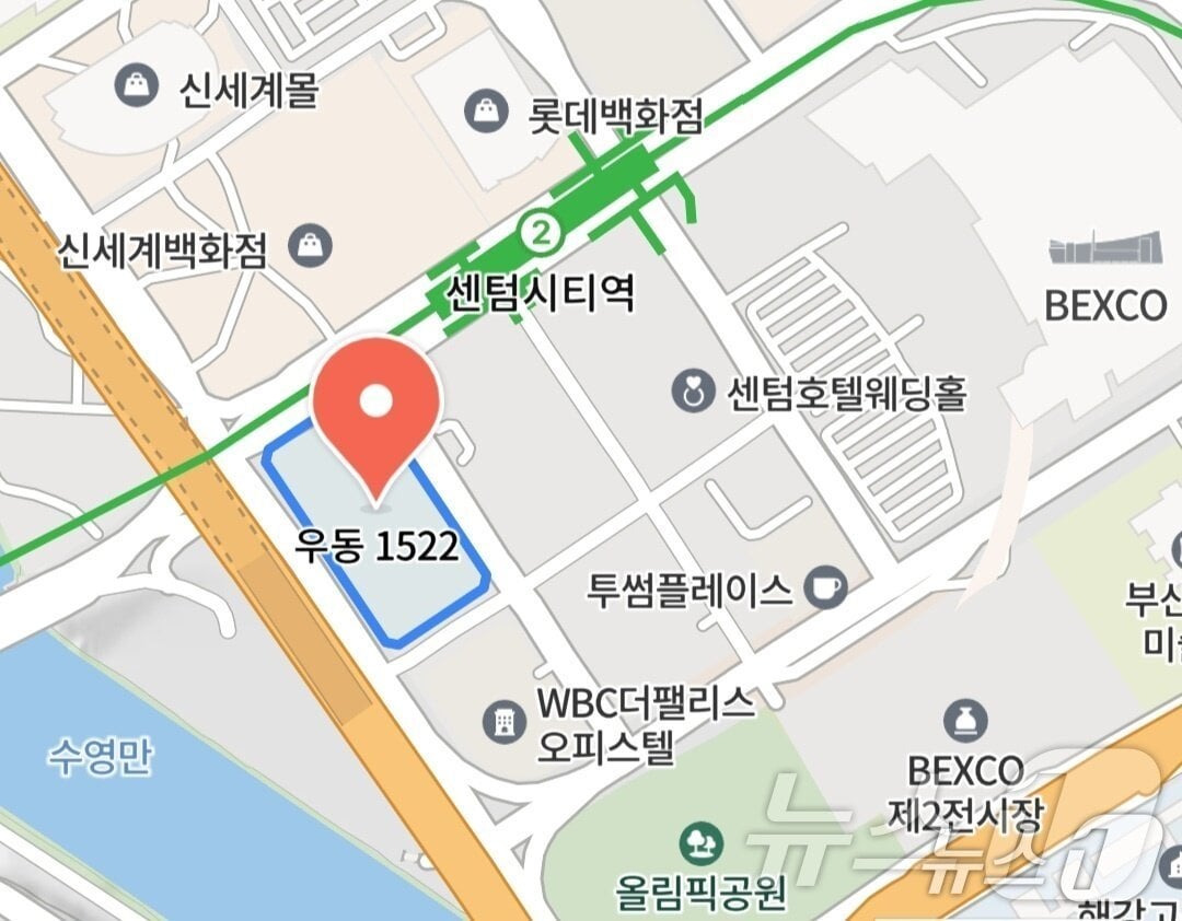 부산 해운대구 우동 1522번지.(네이버 지도 갈무리.)