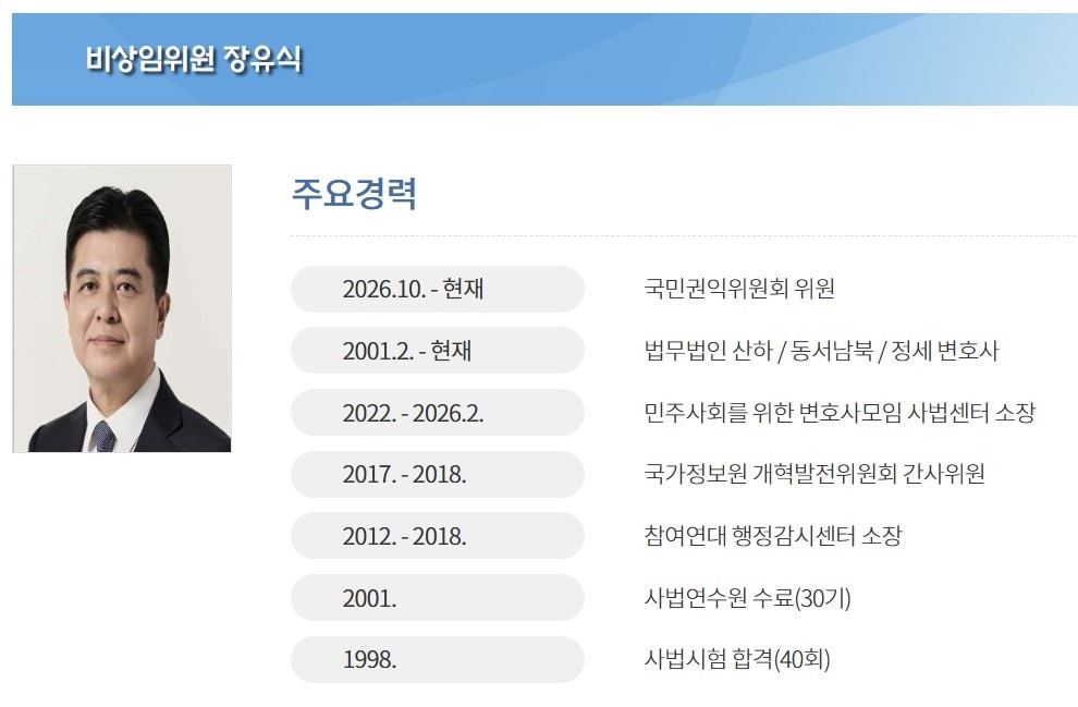 장유식 변호사, 국민권익위원회 비상임위원으로 임명