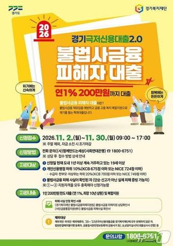 경기도, 불법사금융 피해 저신용 대상 '극저신용대출 2.0' 다음 달 2일 신청 시작