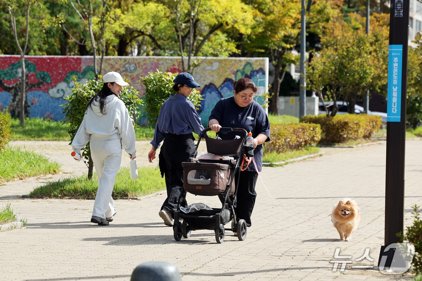 3일 오전 전남광주 서구 치평동 상무시민공원에서 주말을 맞아 나들이 나온 시민들이 선선한 가을바람을 맞으며 산책을 즐기고 있다. 2026.10.3 ⓒ 뉴스1 조수민 기자