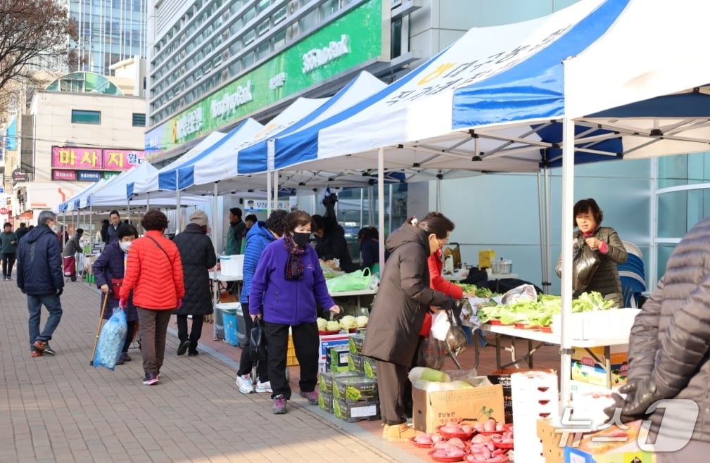 대구농협이 오는 13일 농협 대구본부 앞에서 직거래장터를 연다. 매주 금요일 열리는 장터 모습.(대구농협 제공, 재판매 및 DB 금지)