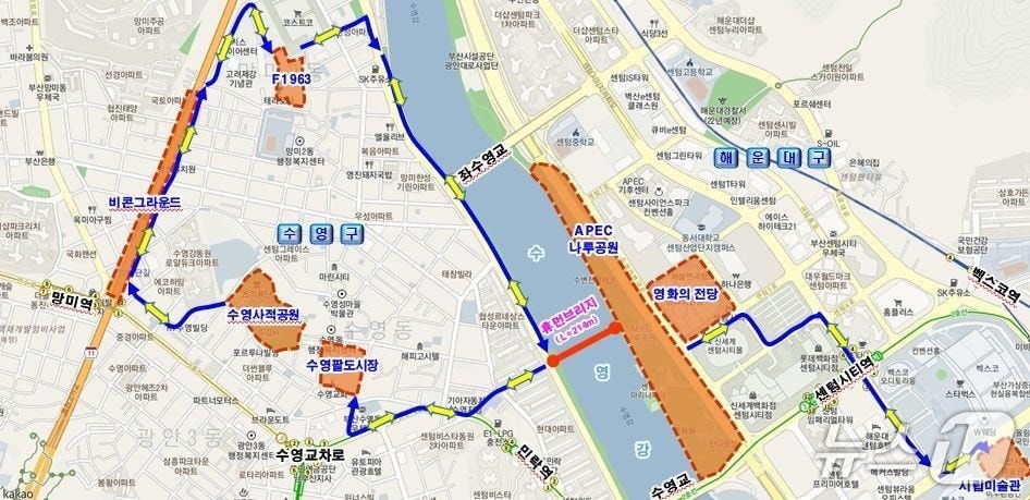 수영강 휴먼브리지 조성사업 위치도.(부산시 제공. 재판매 및 DB금지)