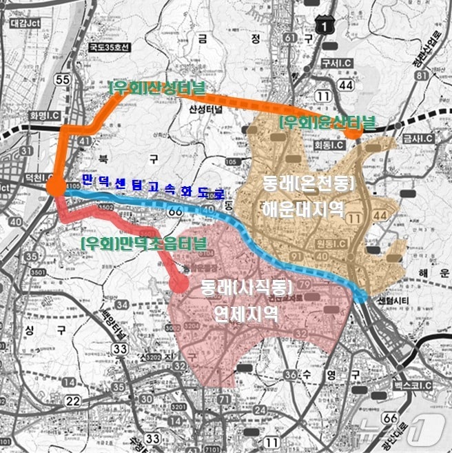 만덕센텀 고속화도로 우회도로 현황.(부산시 제공. 재판매 및 DB금지)