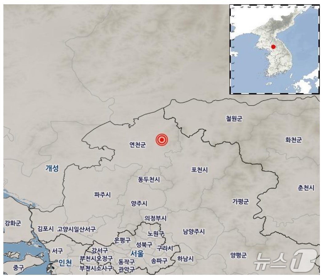 15일 경기 연천군 지진 진앙지.(기상청 제공, 재판매 및 DB 금지) 2026.2.15/뉴스1