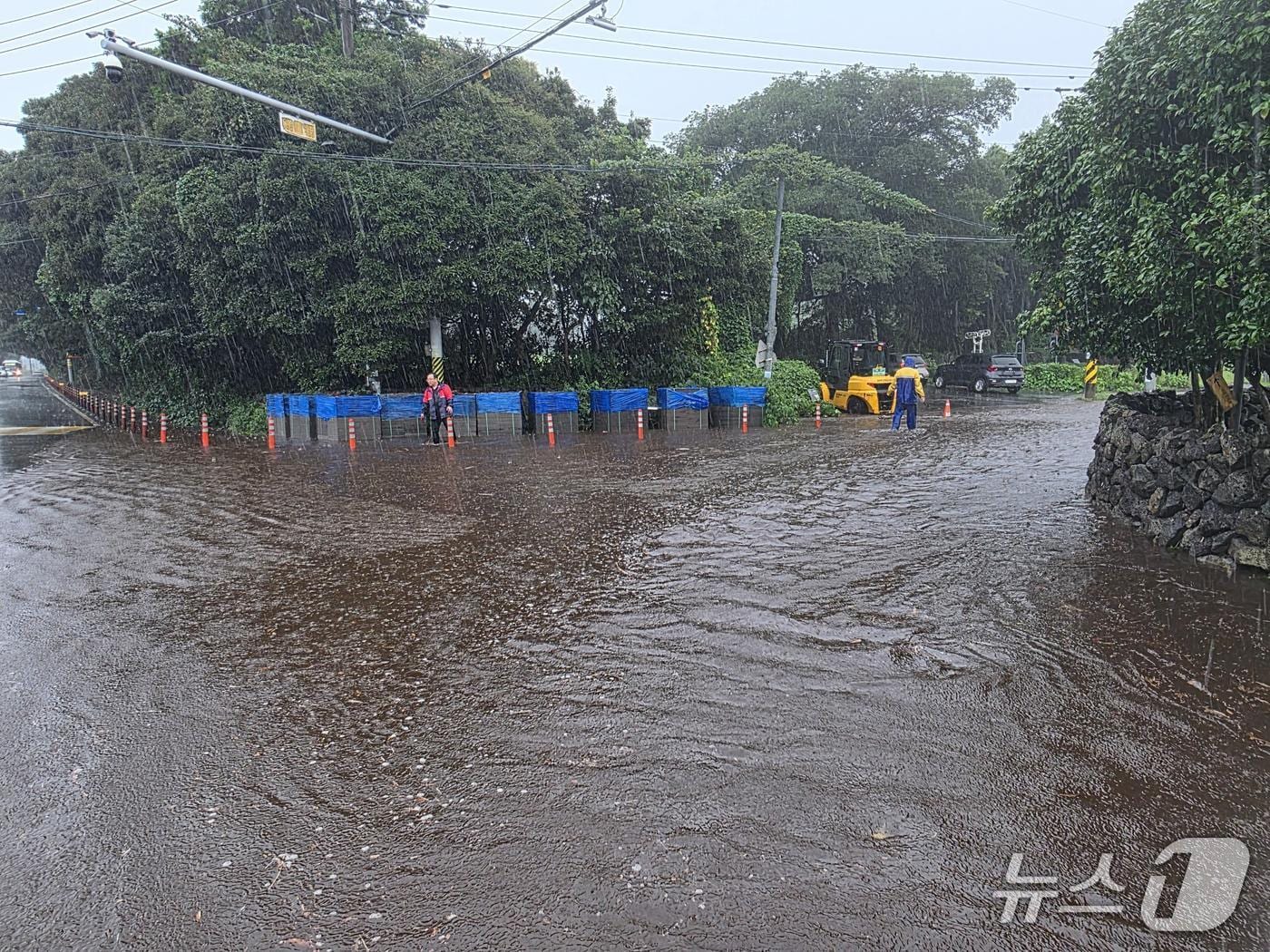 지난해 10월 집중호우 당시 도로가 침수된 제주시 구좌읍 송당리.(제주시 제공, 재판매 및 DB 금지)
