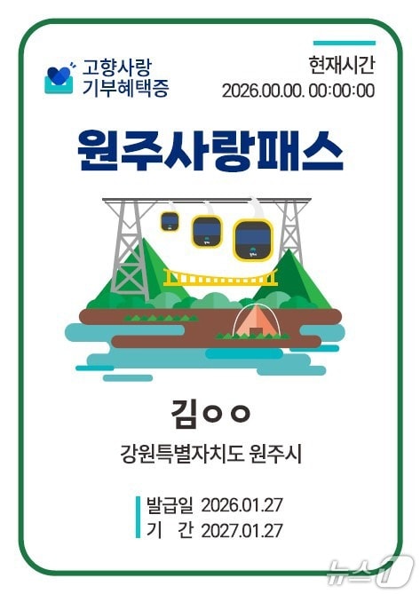 강원 원주시의 고향사랑기부제 기부혜택증 예시. (원주시 제공. 재판매 및 DB금지) 2026.2.2/뉴스1