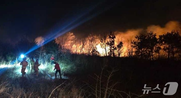 22일 오후 7시 22분쯤 강원 고성군 토성면 소재 A 리조트 인근에서 화재가 발생해 소방 당국이 대응에 나서고 있다. (강원도소방본부 제공. 재판매 및 DB금지) 2026.2.22/뉴스1
