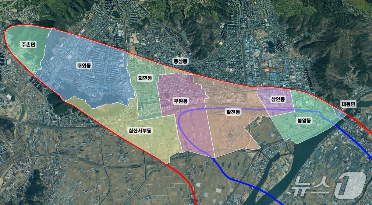 김해공항 소음 피해 대책지역 및 인접지역 소음등고선.(김해시 제공. 재판매 및 DB금지)
