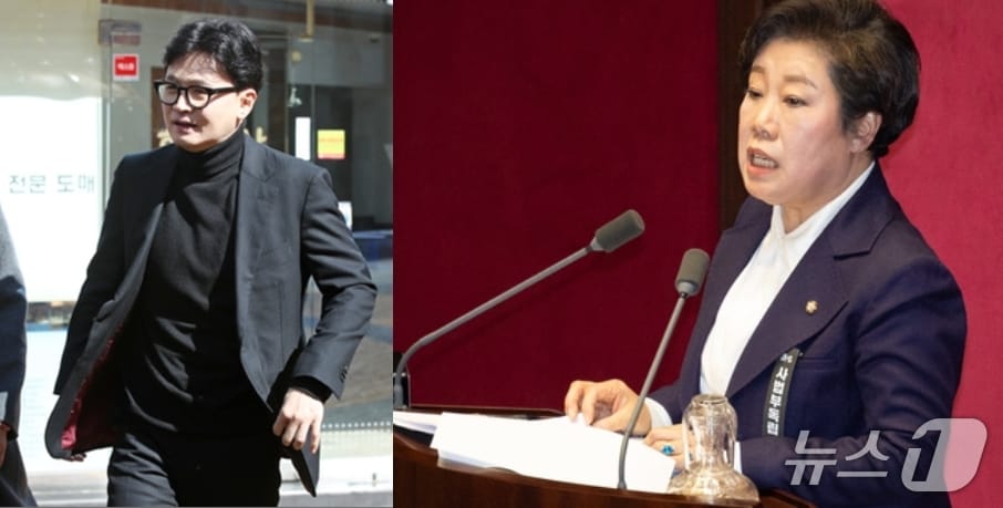 25일 보수 텃밭 대구를 찾은 한동훈 전 국민의힘 대표와 '사법부 독립' 근조리본을 달로 필리버스터에 나선 조배숙 의원.  2026.2.25 ⓒ 뉴스1 공정식· 유승관 기자 