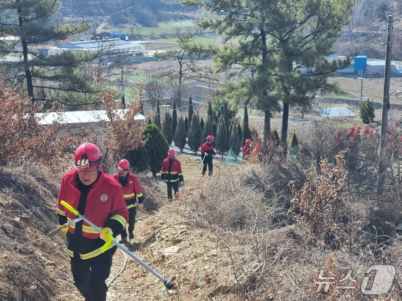 창녕군 산림재난대응단이 초동 진화 훈련을 진행하고 있다.(창녕군 제공. 재판매 및 DB금지)