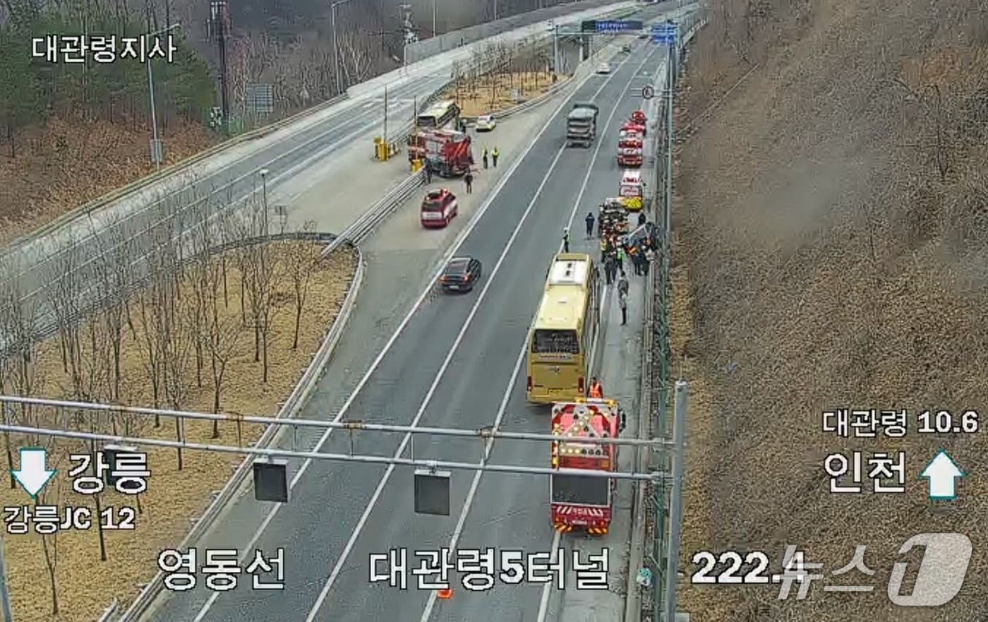 강원 강릉 성산면 영동고속도로 인천방향 대관령 5터널 인근 교통사고 현장.(강원도소방본부 제공, 재판매 및 DB금지)