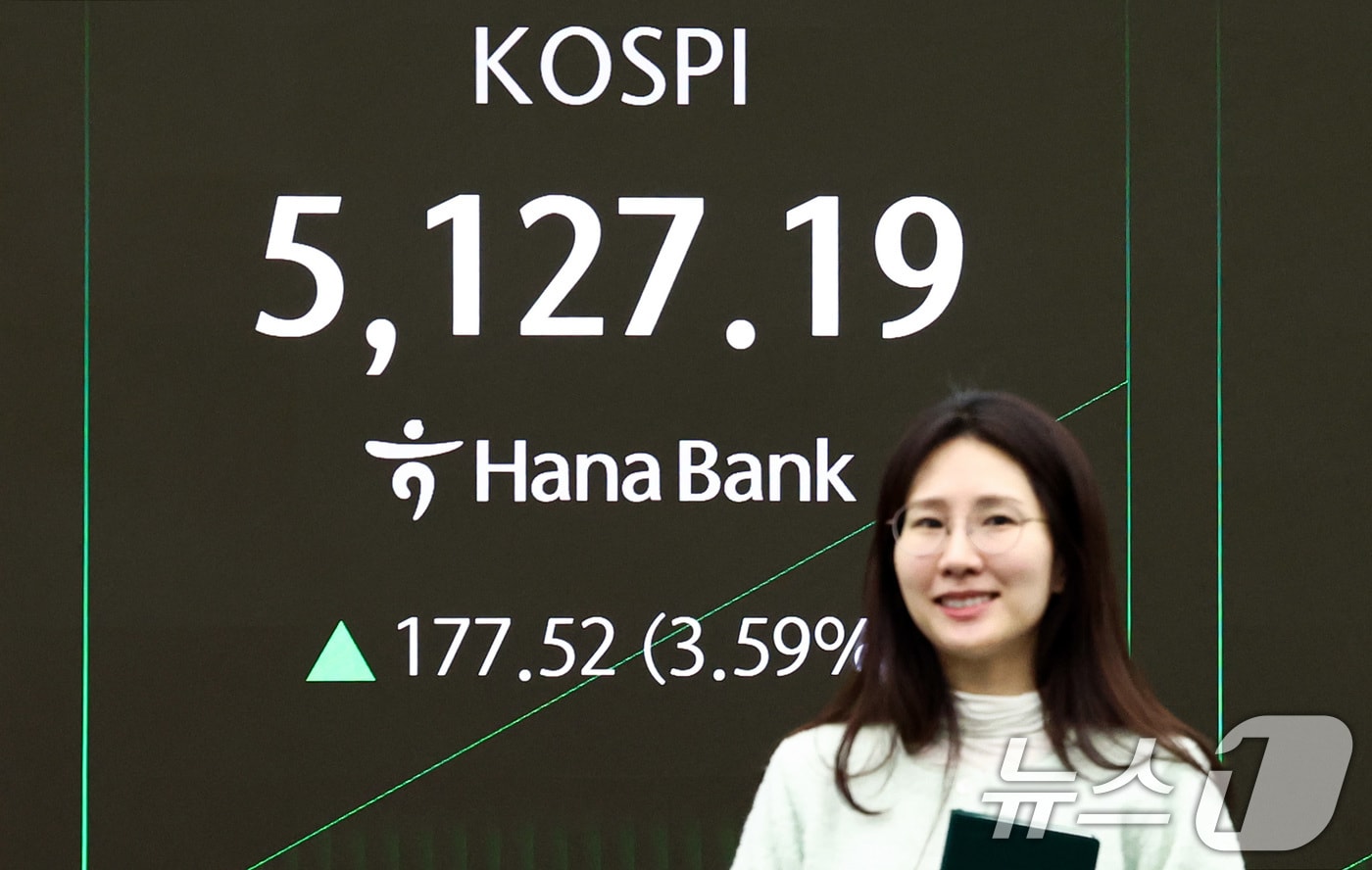 한국거래소가 코스피 매수 사이드카를 발동한 3일 오전 서울 중구 하나은행 본점 딜링룸 전광판에 증시 현황이 표시되어 있다. 2026.2.3/뉴스1 ⓒ News1 최지환 기자