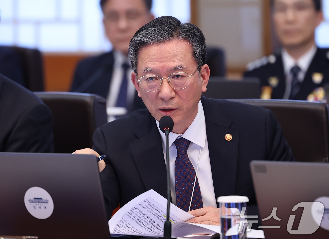 정성호 법무부 장관이 3일 청와대에서 열린 국무회의에서 발언을 하고 있다. (청와대통신사진기자단) 2026.2.3/뉴스1 ⓒ News1 이재명 기자