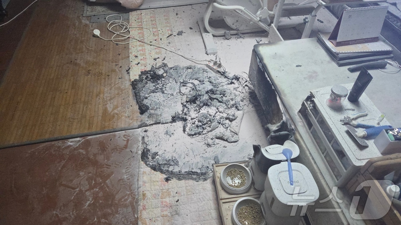 4일 전남 목포시 옥암동 한 아파트의 전기장판에서 불이 나 소방당국이 진화했다.(전남소방 제공. 재배포 및 DB 금지)