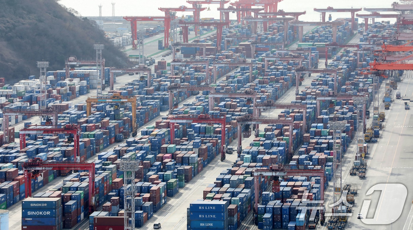 6일 부산항 신선대부두 야적장. <자료사진> 2026.2.6 ⓒ 뉴스1 윤일지 기자