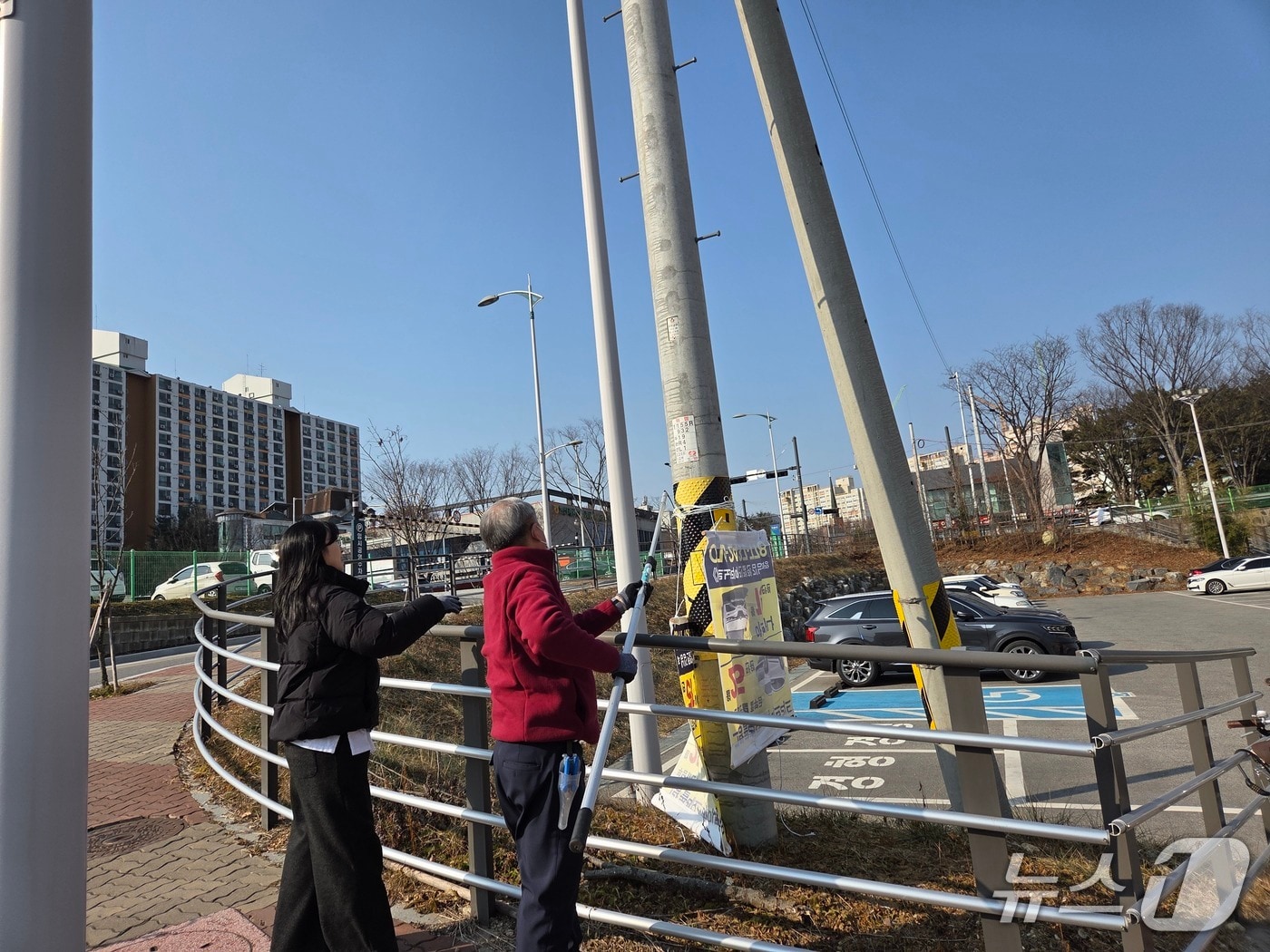 계룡시가 다가오는 설 명절을 맞아 도시환경 개선을 위해 불법 현수막을 제거하고 있다. (계룡시 제공.재판매 및 DB금지)/뉴스1