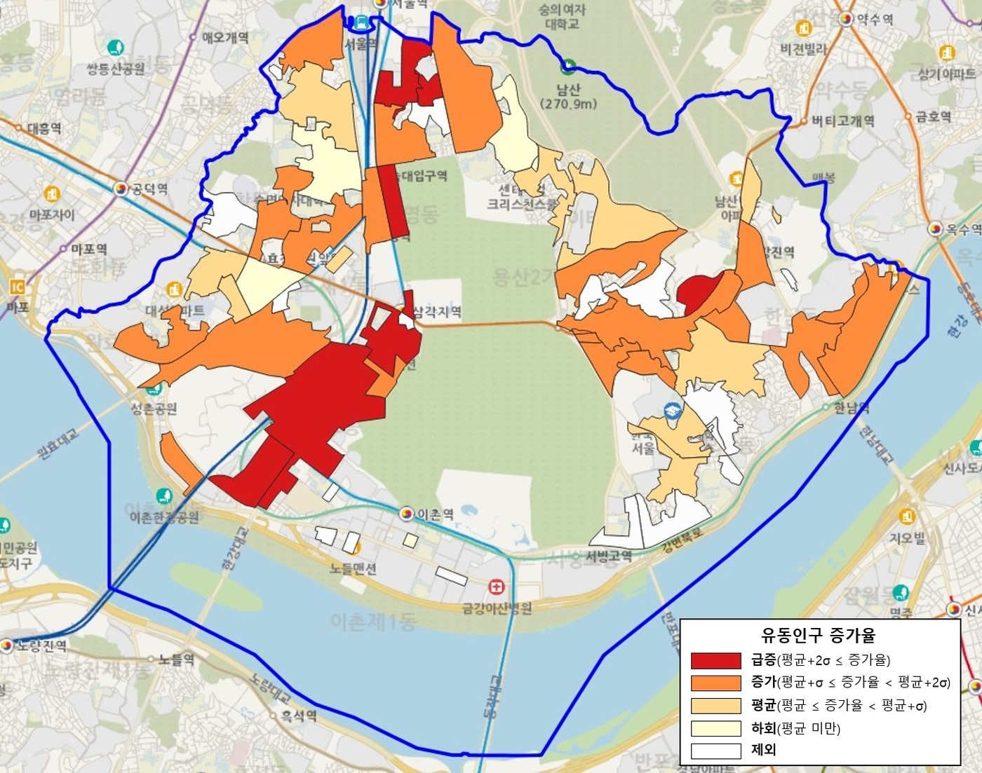 2025년 2분기부터 2025년 3분기까지 상권별 유동인구 증가율.(서울시 제공)