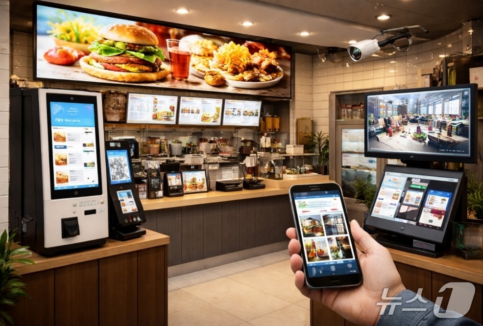 사진은 스마트폰으로 매장에 설치된 디지털 사이니지를 확인하는 모습.(대경ICT산업협회 제공, 재판매 및 DB 금지)