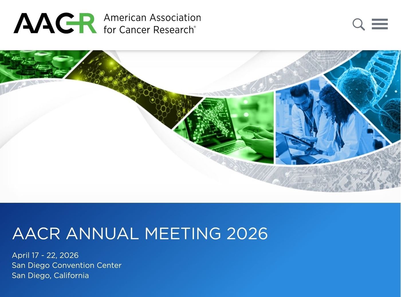 AACR Annual Meeting 2026 홈페이지 메인 화면. (온코닉테라퓨틱스 제공)