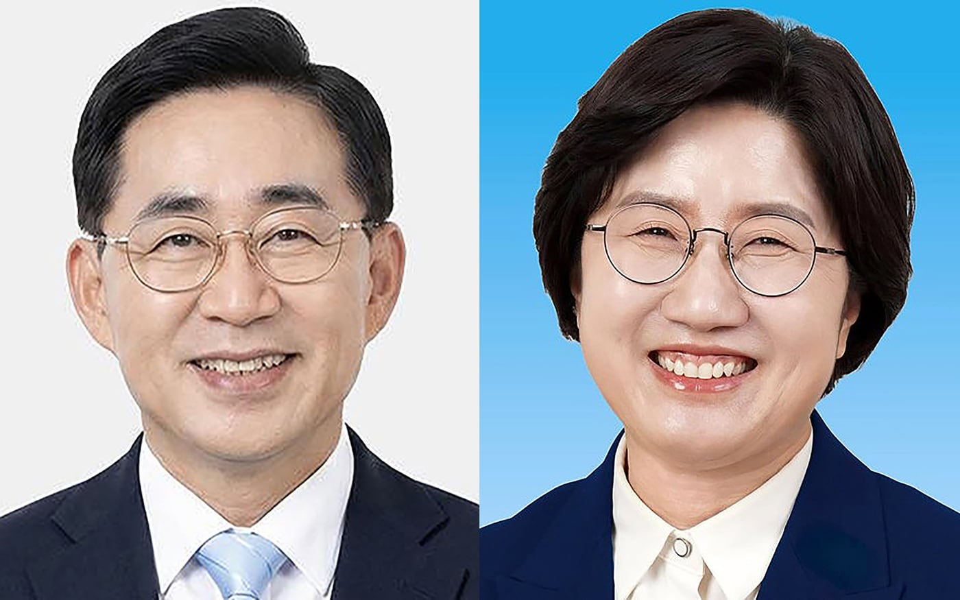 제9회 전국동시지방선거 제주특별자치도교육감 선거에 출마하는 송문석 예비후보와 고의숙 예비후보.