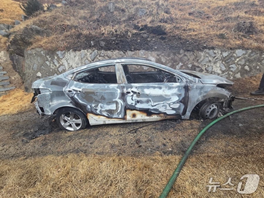 천안 병천면 공동묘지에서 발생한 차량 화재.(천안동남소방서 제공. 재판매 및 DB금지)