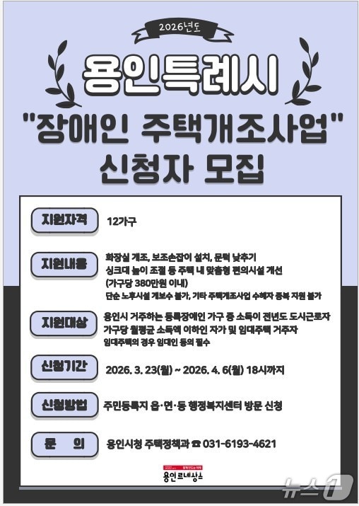 '장애인 주택개조사업' 신청자 모집 안내 포스터.(용인시 제공)