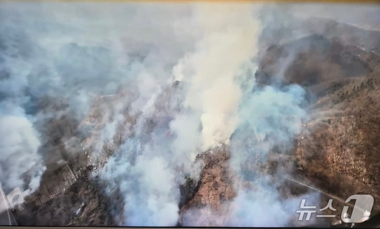 26일 오후 1시 3분쯤 경북 포항시 남구 장기면 수성리 군시설 내 야산에서 불이나 헬기 10대가 진화 작업을 벌였다.(경북소방본부 제공. 재판매 및 DB 금지)2026.3.26/뉴스1