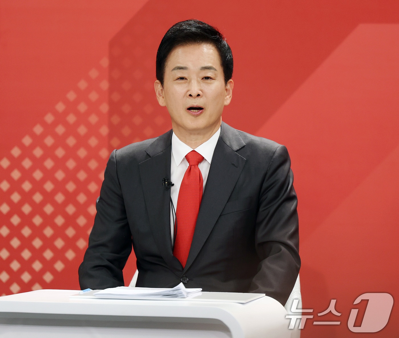 30일 오후 대구 수성구 TBC에서 열린 '국민의힘 대구시장 경선 후보 1차 비전 토론회'에서 유영하 후보가 발언하고 있다. 2026.3.30 ⓒ 뉴스1 공정식 기자