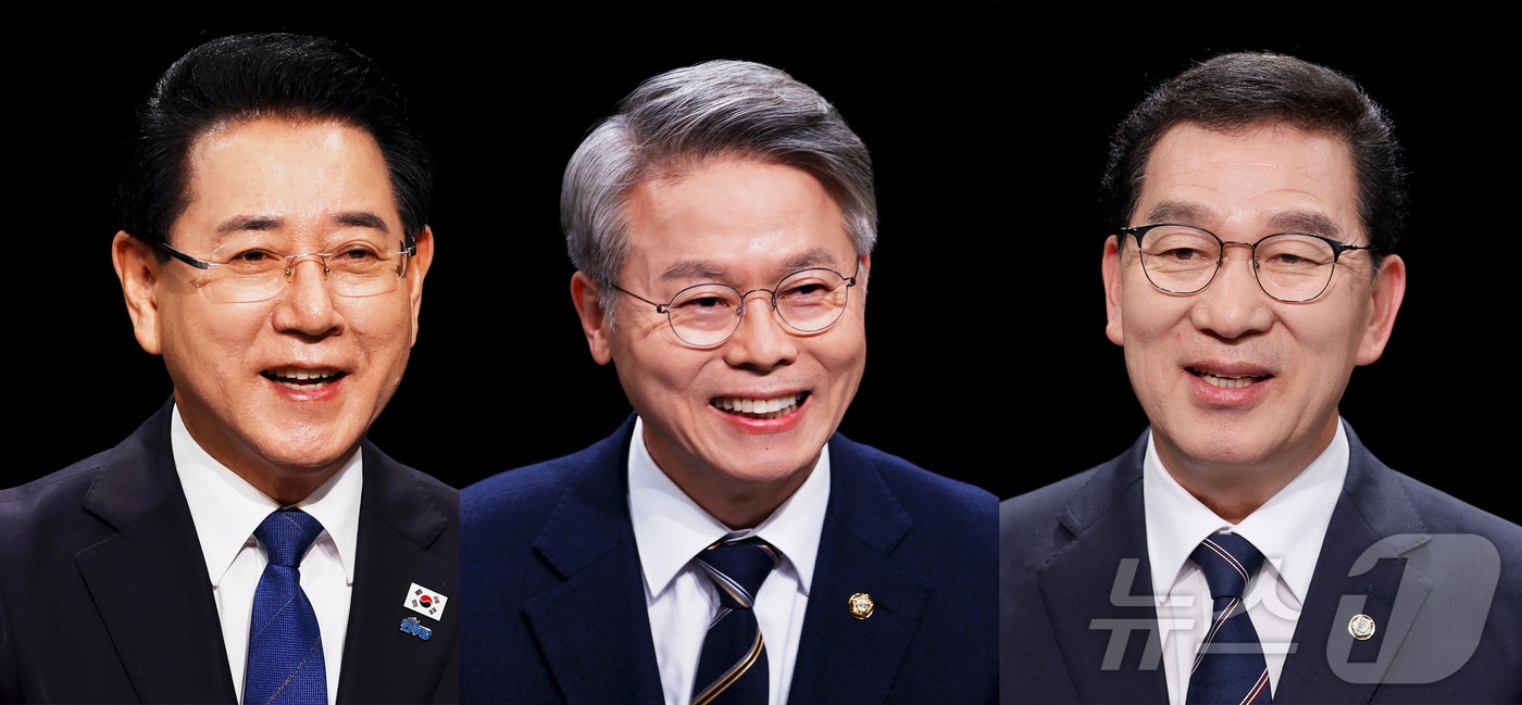 민주당 전남광주특별시장 경선 후보. 왼쪽부터 김영록, 민형배, 신정훈 후보(가나다순) 2026.4.1 ⓒ 뉴스1
