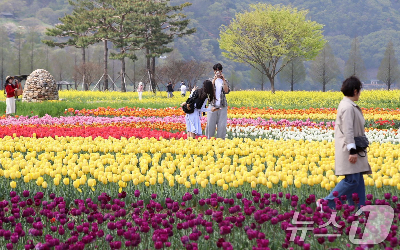 포근한 봄 날씨를 보인 10일 경남 창녕군 남지읍 창녕낙동강유채단지에서 열린 '제21회 창녕 낙동강유채축제'를 찾은 상춘객이 봄기운을 봄기운을 만끽하고 있다. 제21회 창녕 낙동강유채축제는 오는 12일까지 진행된다. 2026.4.10 ⓒ 뉴스1 윤일지 기자