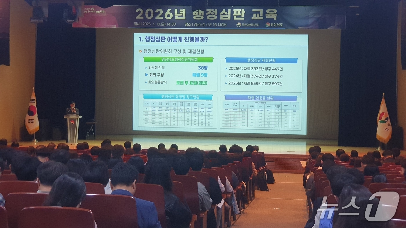 경남도가 10일 도청 대강당에서 행정심판 담당 공무원을 대상으로 행정심판 교육을 실시하고 있다.(경남도 제공. 재판매 및 DB금지)